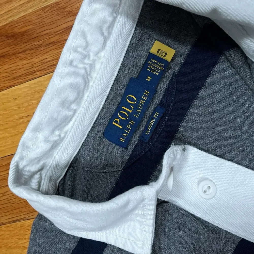 Iconic Rugby Shirt Polo Ralph Lauren Men's Medium Classic Fit Grey Blue Stripes